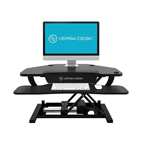 VersaDesk Power Pro Corner - 36" Electric Height-Adjustable Standing Desk - Sit to Stand Desktop with Keyboard and Mouse Tray - Black