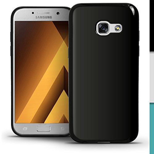 iGadgitz Solid Black Glossy TPU Gel Skin Case Cover for Samsung Galaxy A5 2017 + Screen Protector