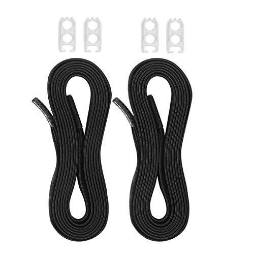 JZY No Tie Shoelaces Flat Athletic Shoe Laces Elastic Fits All Adult Kids Shoes (Black) - Thumbnail 7