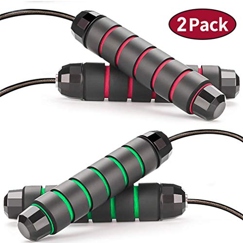 Jump Rope Tangle-Free with Ball Bearings Rapid Speed Skipping Rope Cable, Adjustable Jumping Ropes with 6" Memory Foam Handles for Men, Women and Kids - 2 Pack