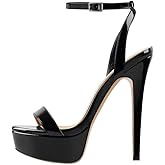 onlymakerheels Platform Stiletto High Heels for Women, Round Open Toe Ankle Strap Sexy Heeled Sandals for Wedding Party Dress