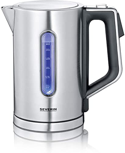 SEVERIN Digitaler Wasserkocher mit Fast-Boil-Power und individueller Temperaturauswahl, 1,7 l XXL-Füllvolumen, Edelstahl-gebürstet / Schwarz, 3000 W, 100% BPA-frei, WK 3418