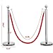 Yaheetech 4pcs Stainless Steel Stanchion Posts - 6.6FT Extended Red Velvet Rope Retractable Safety Barriers with Stable Base for Party Supplies Theater Hotels Clubs Museums, Silver