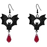 Gothic Bat Earrings for Women Punk Style Red Black Crystal Bat Drop Dangle Earrings Goth Vampire Earring Halloween Jewelry Witch Costume Accessories for Women