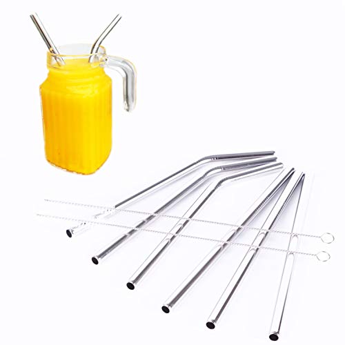 Stainless Steel Smoothie Straws Extra Large for Shakes Milkshake and Smoothies - Set of 3 Bent and 3 Straight straws with 2 Cleaning Brushes