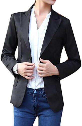 MU2M Women's Work Office Notch Lapel One-button Slim Fit Blazer Jacket