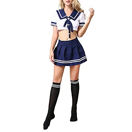 Wesracia Sexy Appeal,Women Sexy Pure Student Uniform Suit Lingerie Cosplay Set Nightwear Clubwear (White)