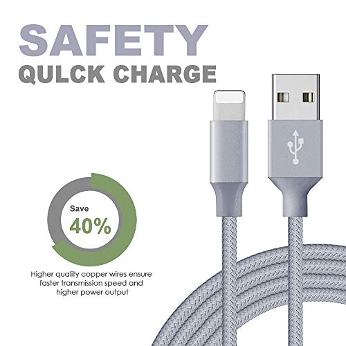 Phone Cable 4Pack 3FT 2x6FT 10FT to USB Syncing Data and Nylon Braided Cord Charger Charging Cable Compatible Phone XS MAX, XR, X, 8, 7, 7 Plus, 6, 6s, 6 Plus, 5, 5c, 5s, SE -Gray