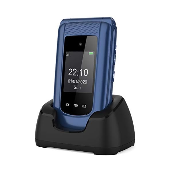 Uleway-Flip-Phone-Sim-Free-Unlocked-GSM-Big-Button-Mobile-Phone-Pay-As-You-Go-Basic-Cell-Phones-with-Dual-Display-Easy-to-Use-for-Seniors-and-Kids-2GBlue uleway Big Button Mobile Phone for Elderly, Sim Free Unlocked Senior Flip Phone, Easy to Use Basic Phones with 2.4" +1.8" IPS Screen, SOS Button, Charging Dock, 1000mAh Battery (Blue)
