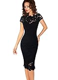 VfEmage Womens Elegant Crochet Flower Lace Party Bodycon Sheath Dress 7431 BLK M