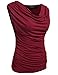 Zeagoo Womens Summer Ruched Blouse Cowl Neck Top Sleeveless Jersey Tank,Wine Red,X-Large