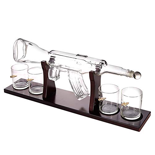 Whiskey Decanter Set, 800ML Elegant Rifle Whiskey Decanter with 4 Bullet Glasses And Pine Base, Lead Free High White Glass, for All Spirits Liquor - Perfect Gift - Thumbnail 4