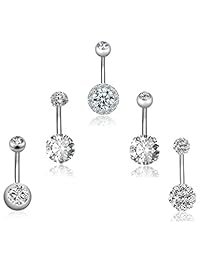 REVOLIA - 5 piercings de ombligo de acero inoxidable de 0.49 oz para mujeres y niñas