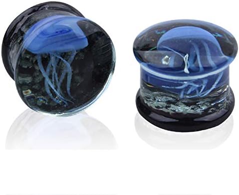 JUZIWEI 1 Pair Glass Ocean Jellyfish Ear Gauges Plugs Expander Tunnels Body Piercing,0g-5/8 (8mm-16mm)