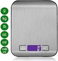 Conzy Báscula de cocina digital multifunción alimentos escala, 11 lb 5 kg, Plata, Acero inoxidable (pilas incluidas)