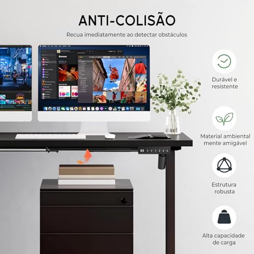 Estrutura de Mesa Elétrica Ajustável para Trabalho em Pé e Sentado – 3 Configurações de Memória, Altura de 72cm a 120cm, Base Ergonômica e Design Silencioso (Preto)