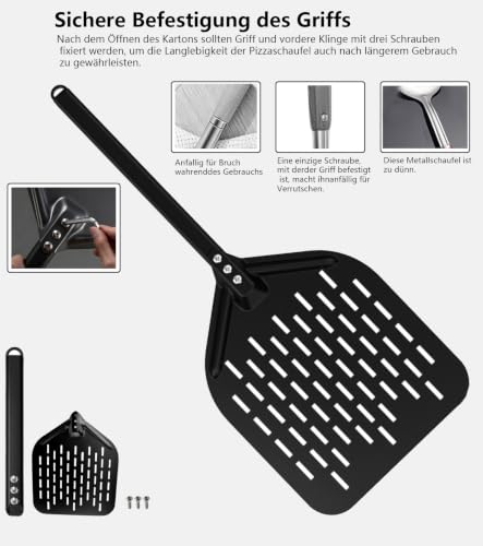 ZUGJOZD Set of perforated pizza peel, anodized aluminum pizza peel with comfortable and removable handles, including 7 and 12 in pizza shovel for turning and transporting pizzas.