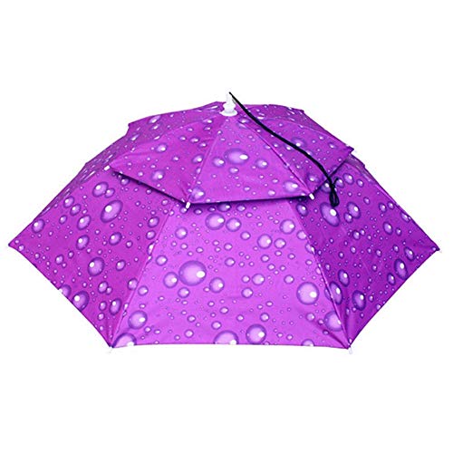 Tubwair Hands Free Fishing Umbrella Hat Double Layer Folding Canopy Vented UV Protection Windproof Waterproof Umbrella Cap Fishing Cycling Hiking Camping Gardening in Outdoor Recreation(Purple)