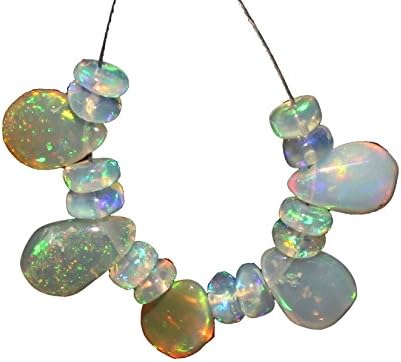 6.37 TCW Natural Ethiopian welo Fire Opal Almonds &amp; Roundel Beads Demi strand 31AA74