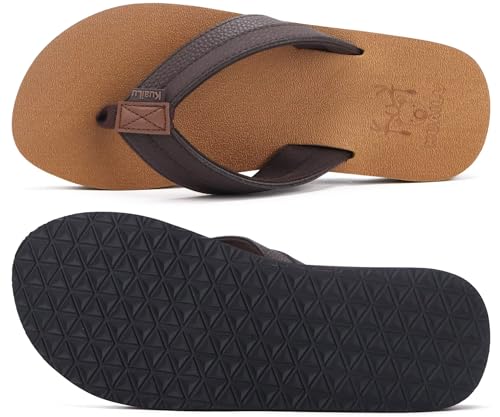 Coface Men's Summer Yoga Mat Flip Flops Beach Sandals Summer Leather Casual Slippers with Arch Support