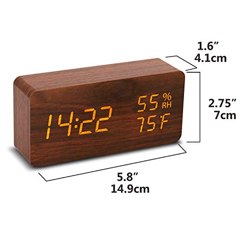 image for AHOMATE Digital Alarm Clock, Wood LED Adjustable Brightness Voi