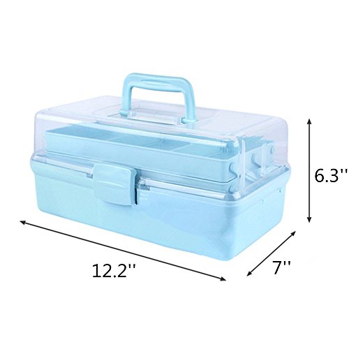 3 Layers Large Portable Medicine Storage Box Organizer with Compartments Family Emergency Kit Storage Box with Clear Cover Blue - Thumbnail 3