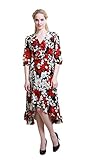 VAMEI 1950's Women's V Neck Floral Print 3/4 Sleeve Wrap Belted Dress