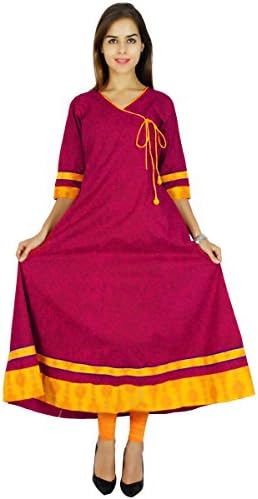Amoghah Women Cotton Magenta Anarkali Kurti Indian Flaired Blouse Kurta Gift