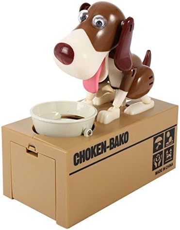 WESECH Mechanical Dog Piggy Bank Cute Puppy Hungry Robotic Dog Coin Saving Money Box Birthday NewYear Gifts for Kids Brown White