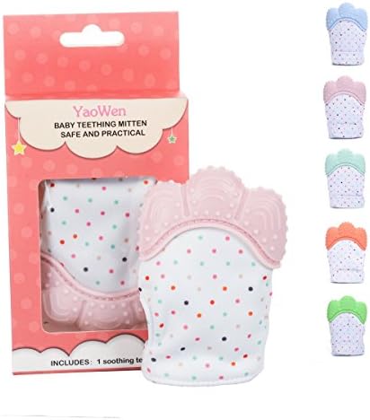 Baby Teething Mitten Silicone Teether for 3-12 months Baby Self-Soothing Pain Relief Glove YaoWen (Pink)