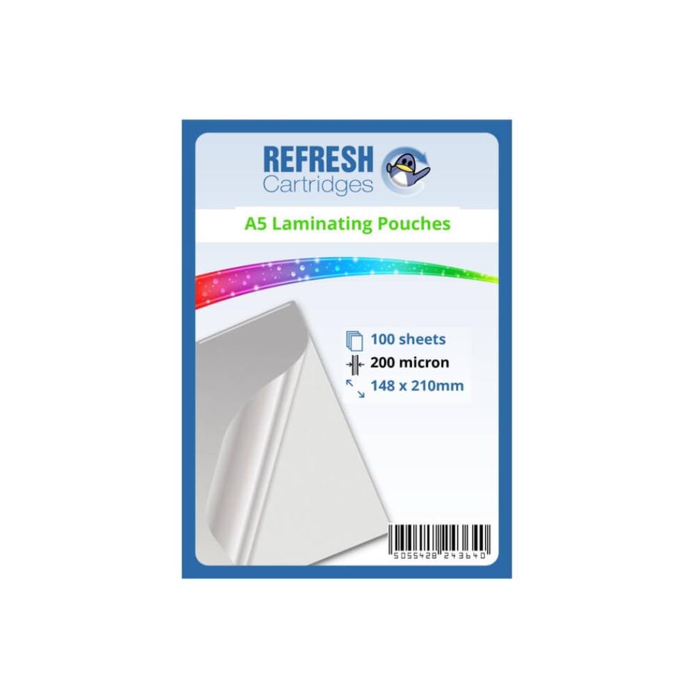 Refresh Cartridges Glossy Laminating Pouches A5 200 Micron Pack of 100 Sheets