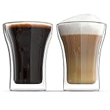 Anchor and Mill Double Walled Coffee Glasses, 7.5 Ounce Set of 2, Cappuccino Cups, Latte, Espresso, Nespresso, Value Plus Set