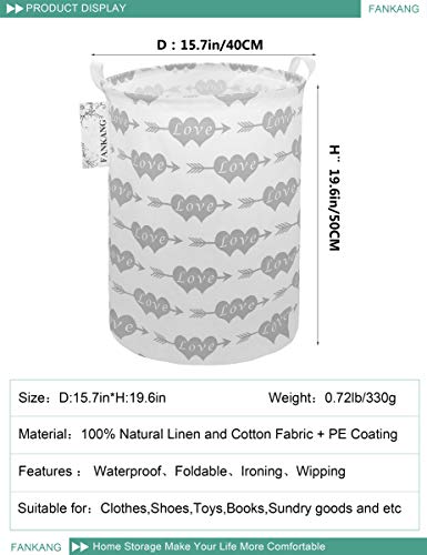 FANKANG Storage Bins Nursery Hamper Canvas Laundry Basket Foldable with Waterproof PE Coating Large Storage Baskets, Office, Bedroom, Clothes, Toys Baby Shower Basket (Double Heart Arrow)