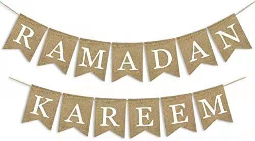 SWSATYW Burlap Ramadan Kareem Banner Decoration Muslim Fireplace Mantel Eid Mubarak Supplies