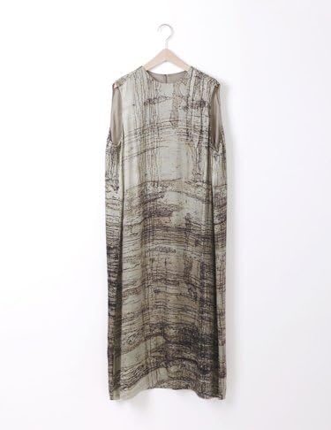 Amazon パドカレ Pas De Calais 16匁シルクサテンインクジェットdecaysプリントワンピース M ベージュ ワンピース チュニック 通販