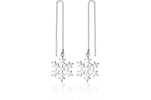 SLUYNZ 925 Sterling Silver Christmas Snowflake Earrings Dangle Chain for Women Teens Snowflake Dangle Earrings Long Threader Earrings