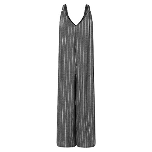 Corriee Jumpsuit for Women Plus Size Striped Cotton Jumpsuits Womens Loose Wide Leg Long Rompers Fashion Streetwear Black