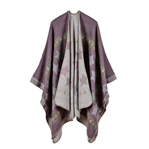 Jelinda Women Blanket Shawl Wrap Open Poncho Cape Winter Large Warm Star Scarf (khkai)
