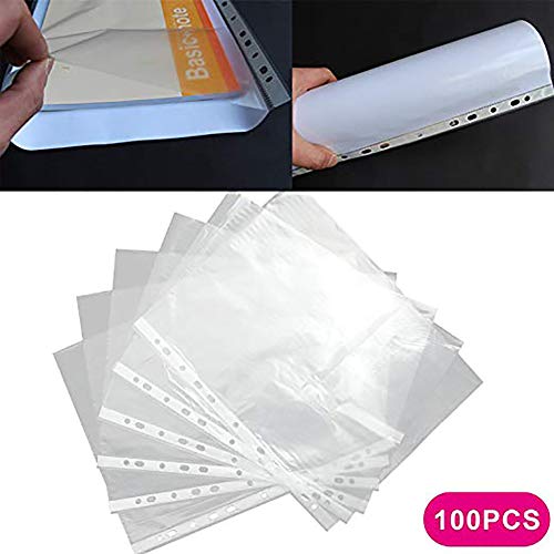 Hilai Gemlady 100 x A4 Clear Plastic Punched Punch Pockets Folders