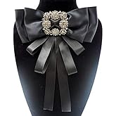 black Ribbon brooch pins for women rhinestone Crystal bow brooch black for Men/Women Pre-Tied Neck Tie BowTie Patriotic jabot Collar for Christmas Decoration (black/J20)