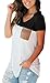 Summer Color Block Tops Shirt for Women Tunic Tee with Suede Pocket Black L