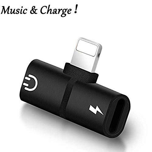 for iPhone Adapter Headphone Jack Adapter for iPhone8/8Plus/7/7Plus/X/XS max/XR 4 in 1 Charger Cable Jack Dongle Earphone Convertor Connecter AUX & Audio Accessories,Fast Car Adapter Splitters,Black