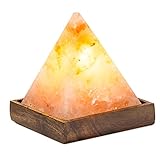 Hemingweigh Himalayan Glow Hand Carved Natural Crystal Himalayan Pyramid Salt Lamp With Genuine Wood Base, Bulb And On and Off Switch