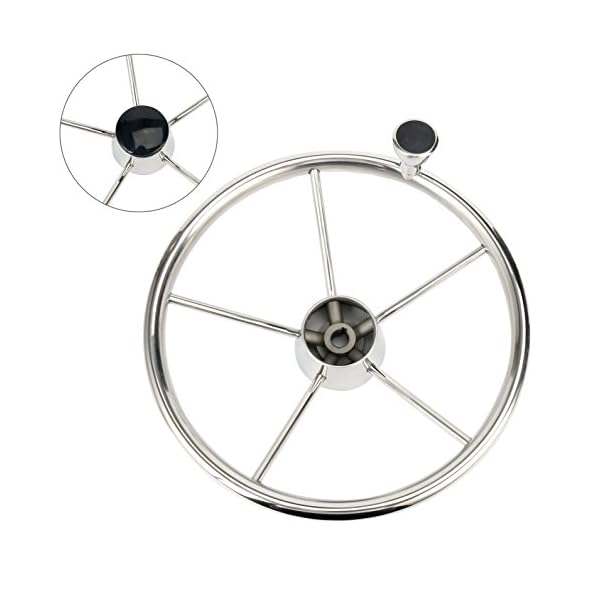 Amarine-made-5-spoke-13-12-Inch-Destroyer-Style-Stainless-Boat-Steering-Wheel-with-M-Size-Knob-9310SRF1