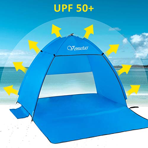 Venustas Beach Tent Super Beach Umbrella Outdoor Sun Shelter Cabana Automatic Pop Up UPF 50+ Sun Shade Portable Camping Fishing Hiking Canopy Easy Setup Patent Pending 2 or 3 Person