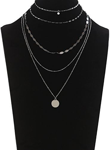 Lariatneck Layered Choker Necklace Gold Multilayer Necklace for Women Coin Pendant Chain Choker Set of 2 (Black)