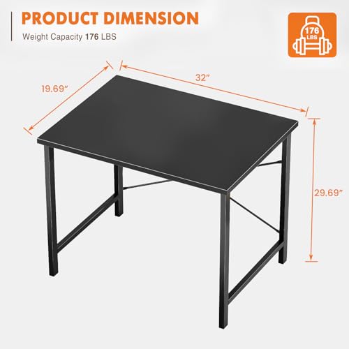 Sweetcrispy 32 Inch Computer Office Desk for Small Spaces, Writing Gaming Work Desk Modern Study Table with X-Shaped Reinforcement for Home Bedroom, Black
