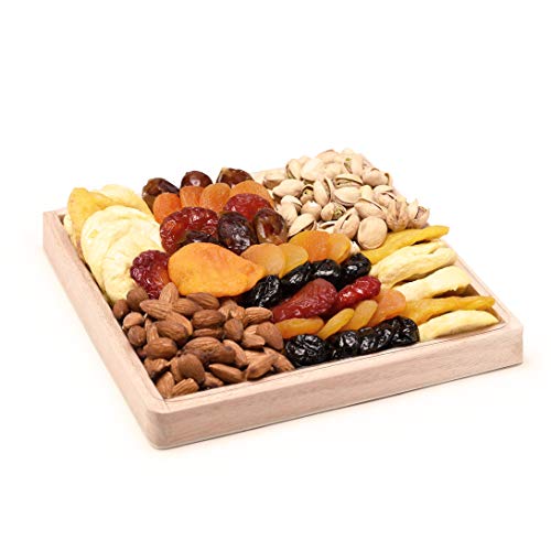 Milliard Dried Fruit & Nut Deluxe Gift Platter Arrangement on Wood Tray for Occasions including