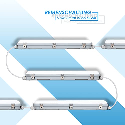 TenArea Feuchtraumleuchte LED 60cm 20W 2160LM, Verknüpfbar Werkstattlampe IP65 Wasserfest, LED Röhre Wannenleuchte für… – Bild 4