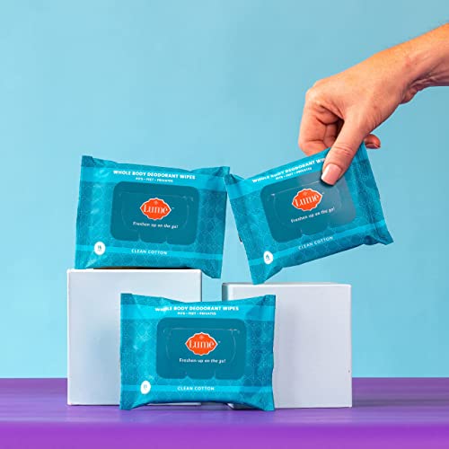 Lume Natural Deodorant Wipes, Body and Underarm Cleansing Wipes, 15